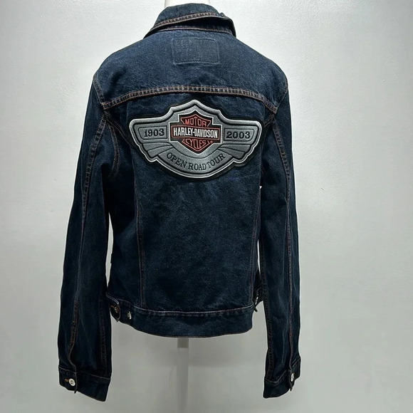 Harley Davidson Motorcycles Denim Jean Jacket Patches 100th Anniversary Blue XL - Picture 4 of 12